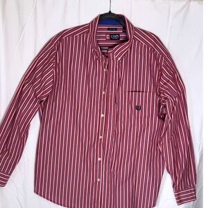 Chaps Mens XXL Easy Care Striped Button Down Shirt Red White Blue Long Sleeve